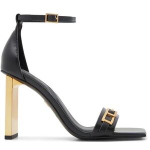 Ted Baker London Black vida T Ankle-Strap Sandals with Gold Block Heel